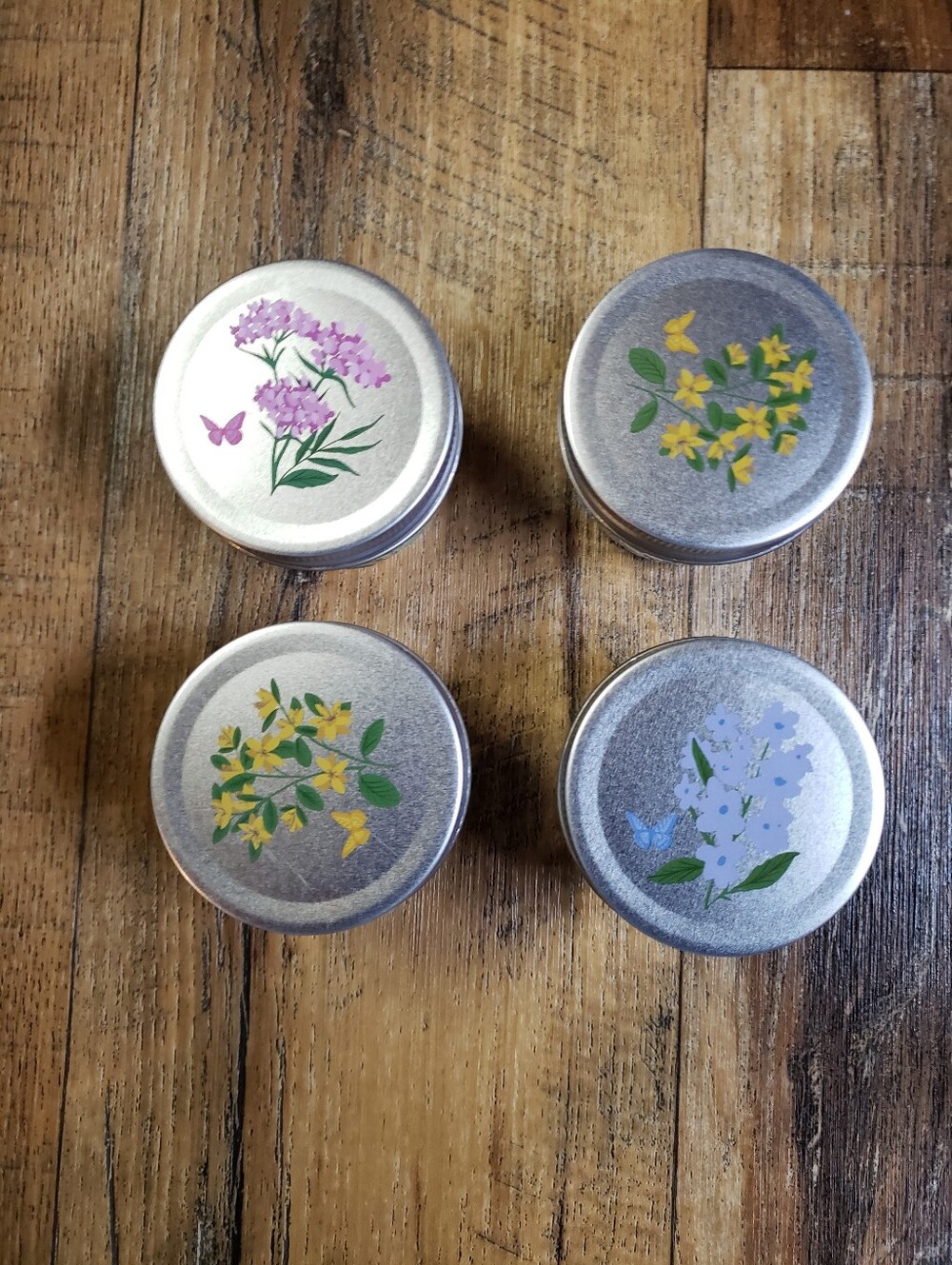 Dolly Parton Set of 4 Small Glass Jars w/ Floral Metal Tin Top -